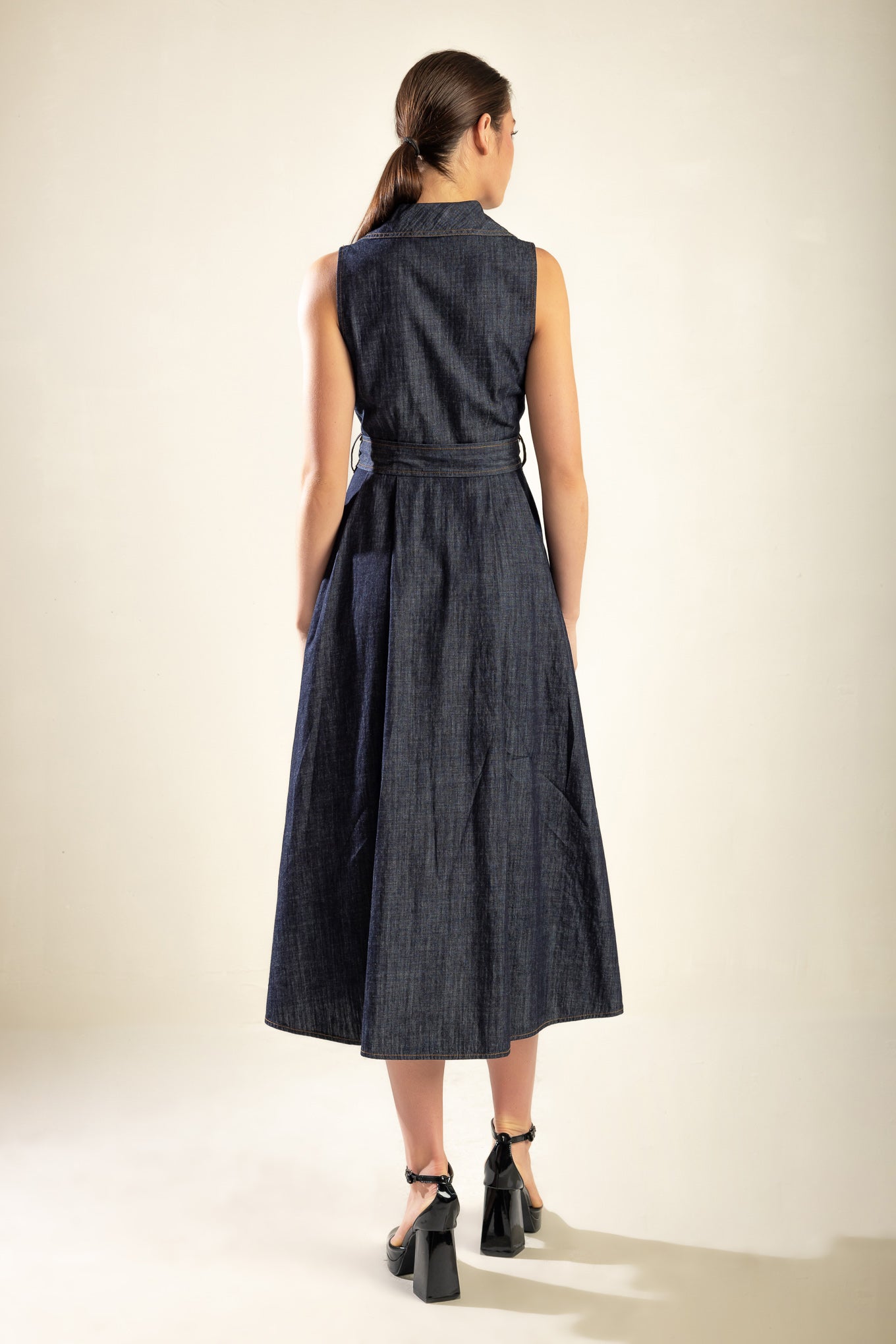 OASIS OF CALM RIGID DENIM MIDI DRESS Flying Tomato